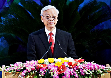 Tổng Bí thư Nguyễn Phú Trọng đọc diễn văn tại Lễ kỷ niệm.